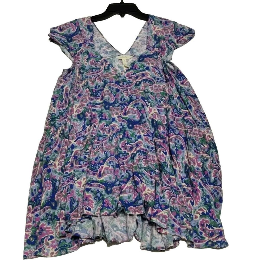 Matilda Jane Maze Paisley Printed V Neck Swingy Tunic Top Asymmetric Hem Small